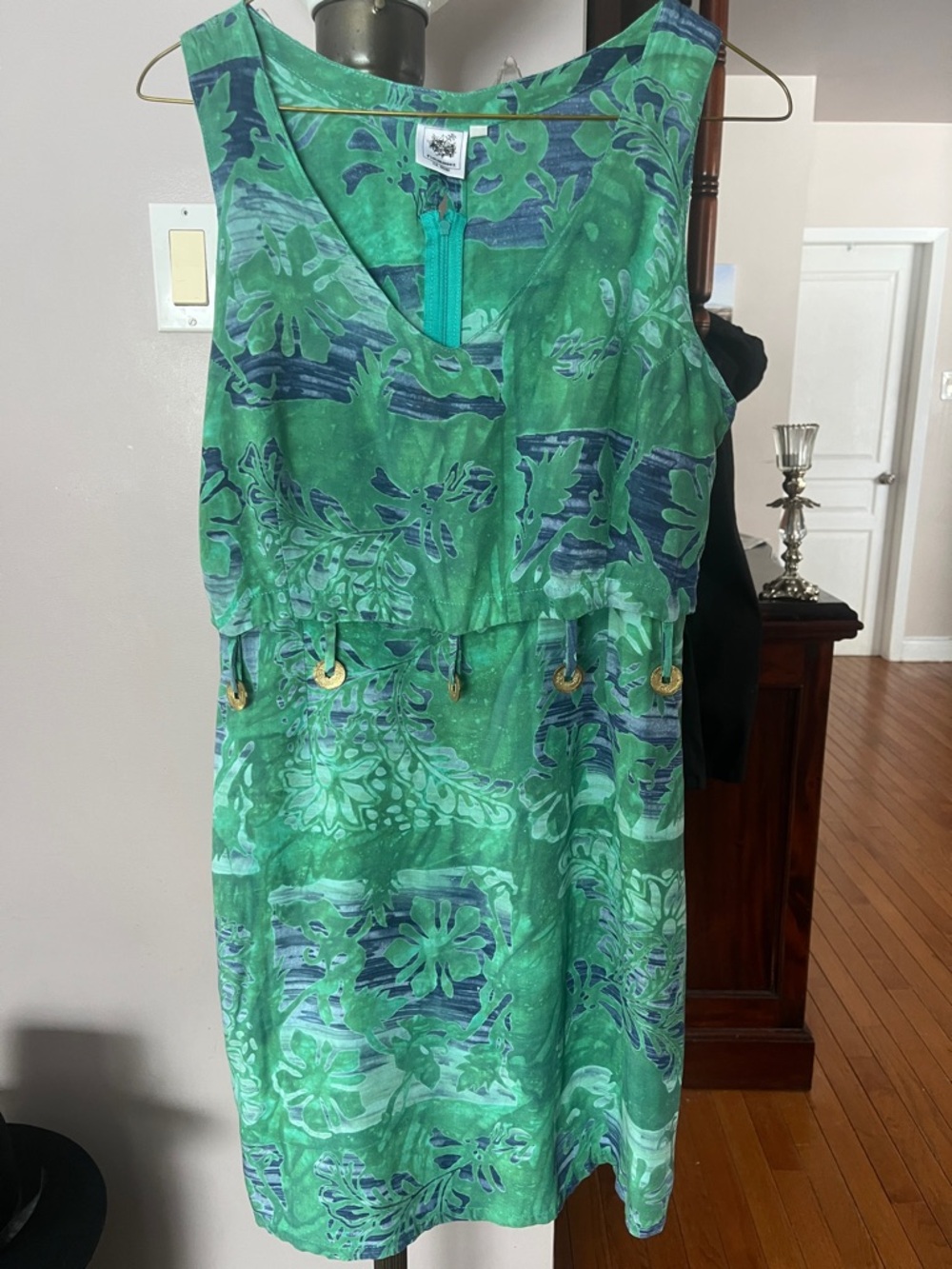 Green Tropical Print Midi Dress